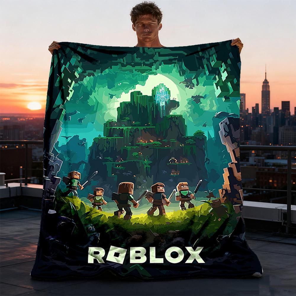 1pc Roblox Adventure Outdoor Flannel Blanket for Girls Soft, Lightweight Throw Perfect for Camping, and Gifting, Digital