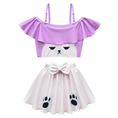 Kids Girls Swimwear Mira Bear Print Swimsuit Top Skirt Sets