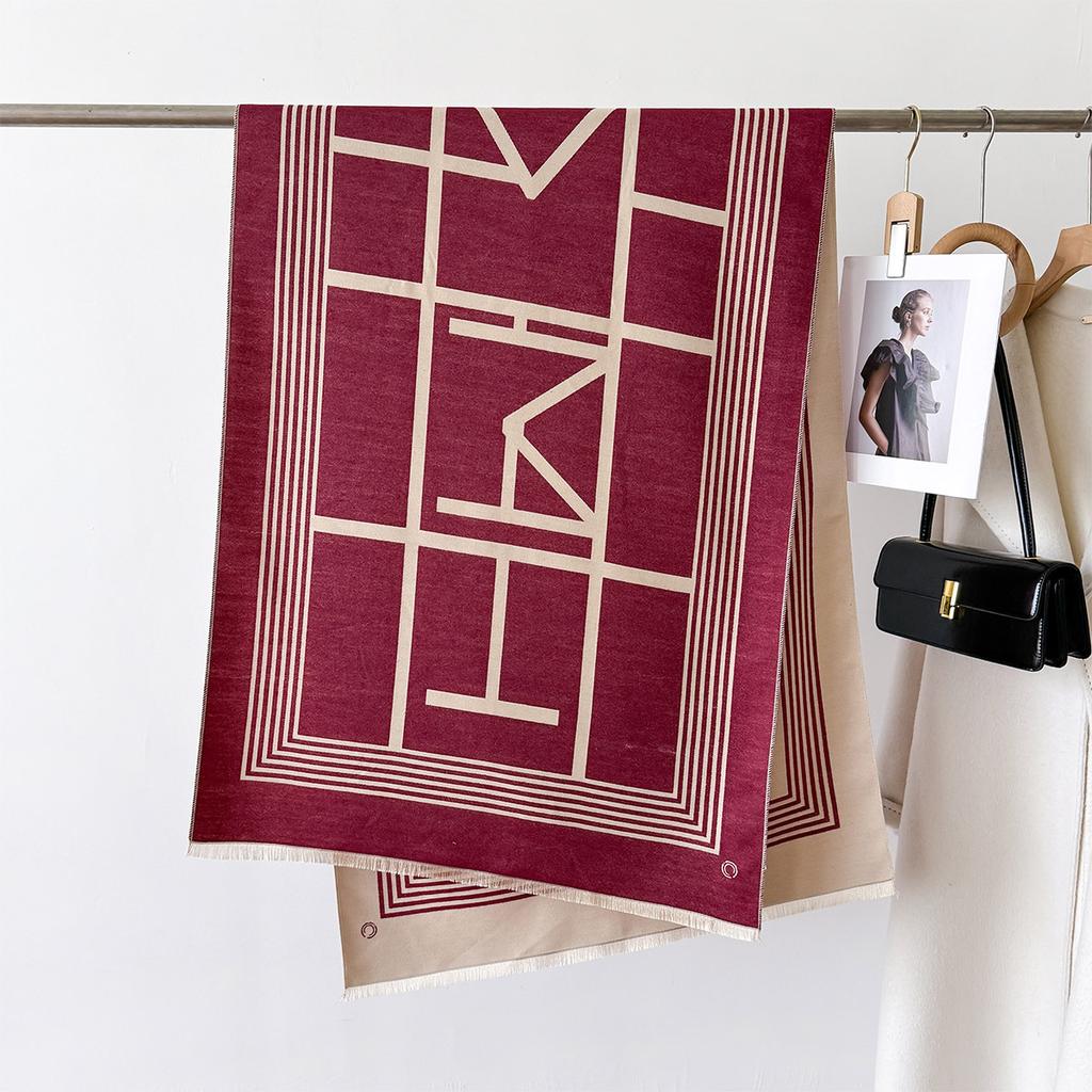 Autumn And Winter Retro Style Warm Scarf Shawl Classic Landscape Letter Printing Decorative Scarf Imitation Cashmere Large Shawl
