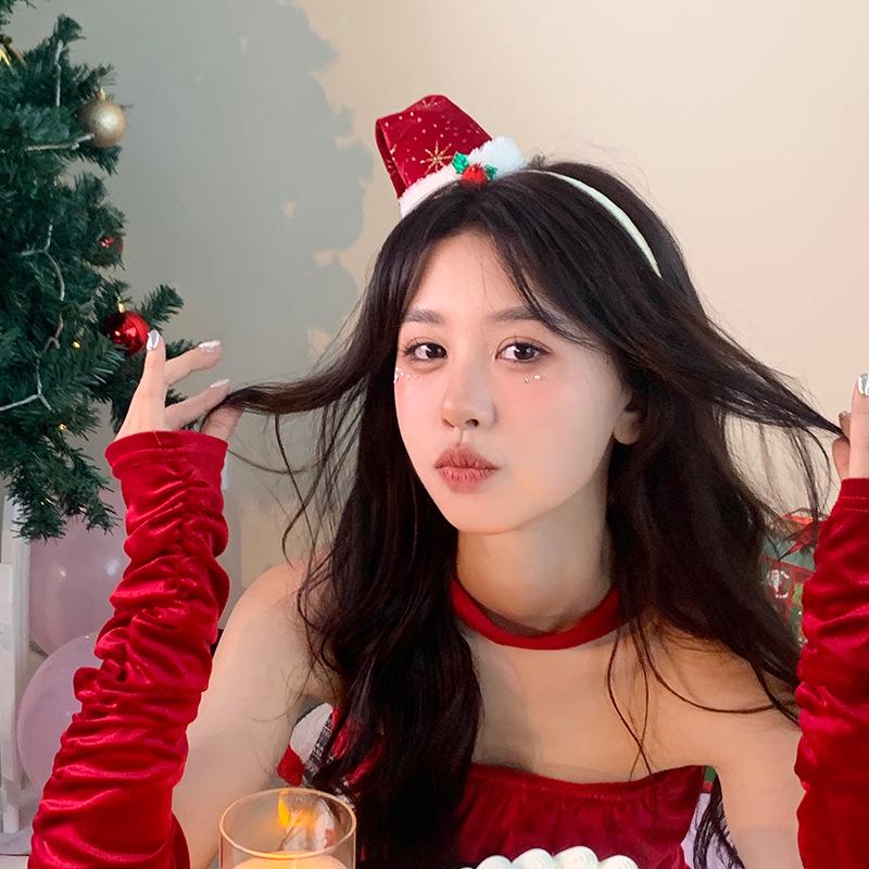 Красная бархатная 3D рождественская шляпа-заколка для волос для женщин - Праздничный аксессуар для вечеринок и нарядов