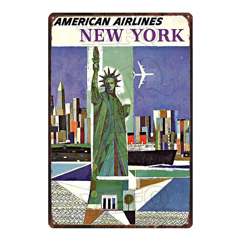 [ YZFQ ] New York City Reiseplakette Metall Vintage Blechschild Reisesouvenir Wand Bar Zuhause Restaurant Dekor 30X20CM DU-3558A