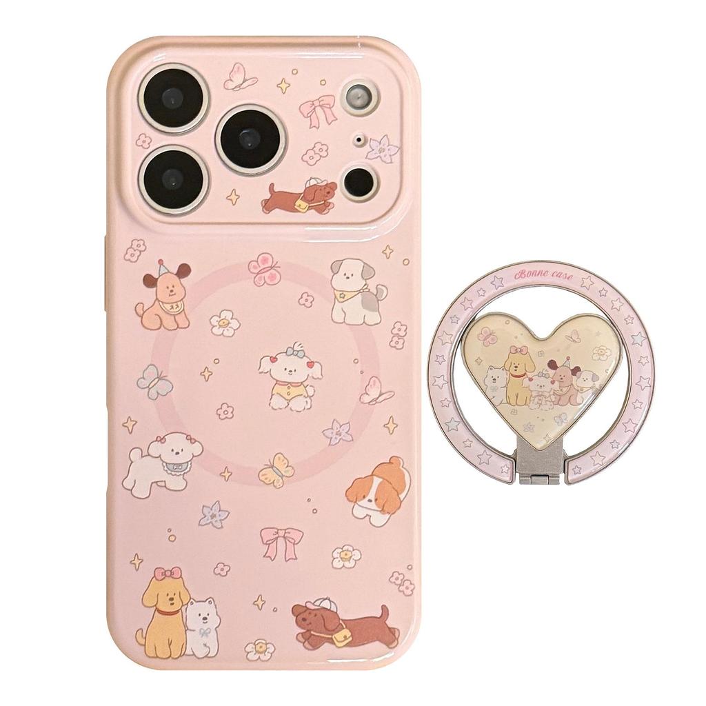 Full-Screen Dog Cartoon iPhone 17 Pro Max Magnetic Bracket Case, Soft Korean Style