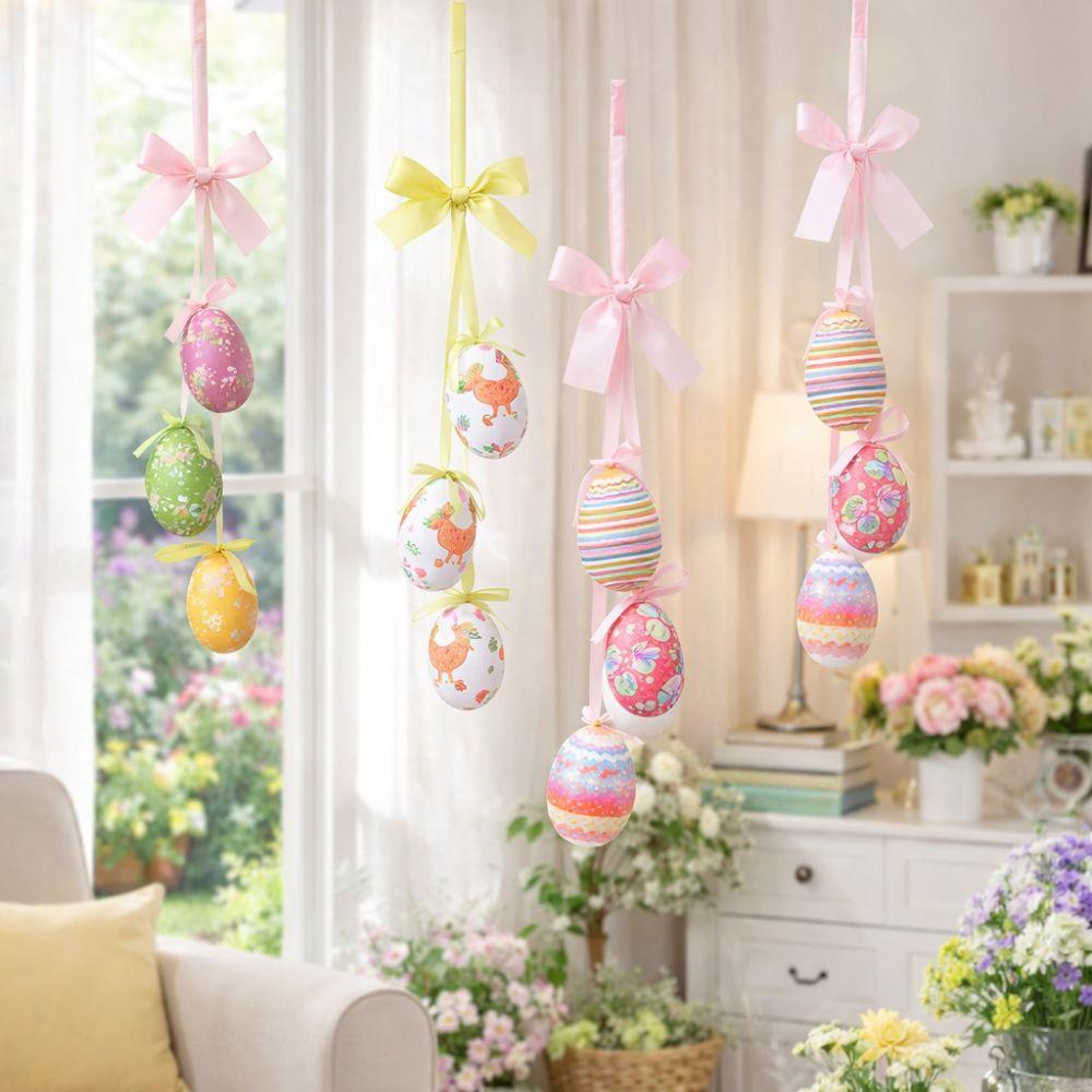 Painted Easter Eggs Hanging Pendant DIY Crafts Easter Tree Decor Colorful Eggs String  Home Decor