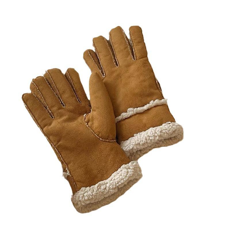 Windproof Ladies Electric Bike Winter Cycling Warm Gloves Five Finger Winter Cycling Lamb Fur Plus Suede