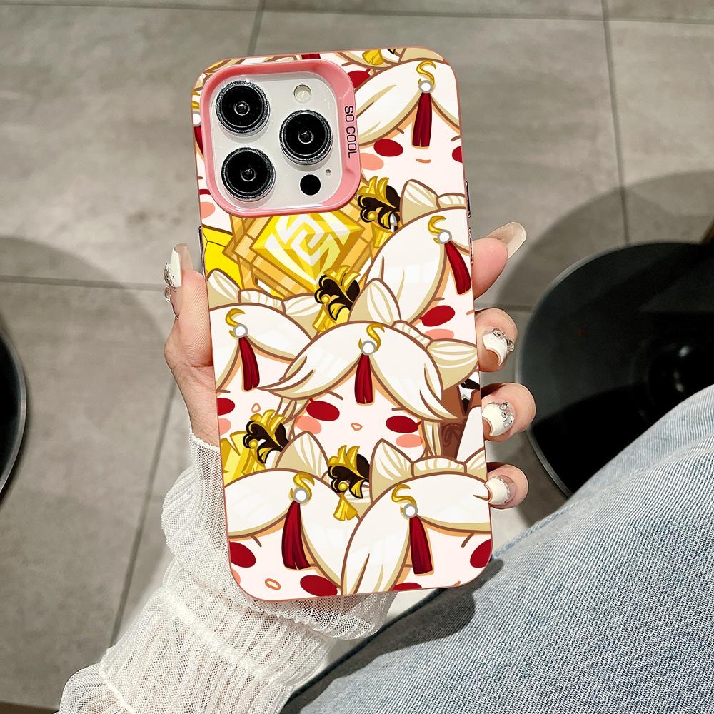 Game GI Ningguang Pink Translucent Mobile Phone Case for iPhone 17 16 15 14 13 12 11 X XR XS 8 7 Air Pro Max Plus Colorful Cover