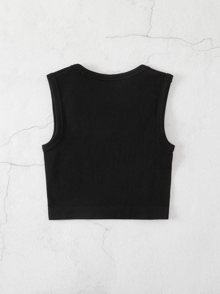 Plus Size Quick-Dry Ribbed Yoga Sports Tank with Square Neck