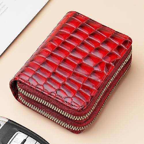 New Double Zipper Short Wallet ID Card Case Cards Wallet Diamond Patterned Embroidered Clutch Purse Women's Wallets Coin Purse
