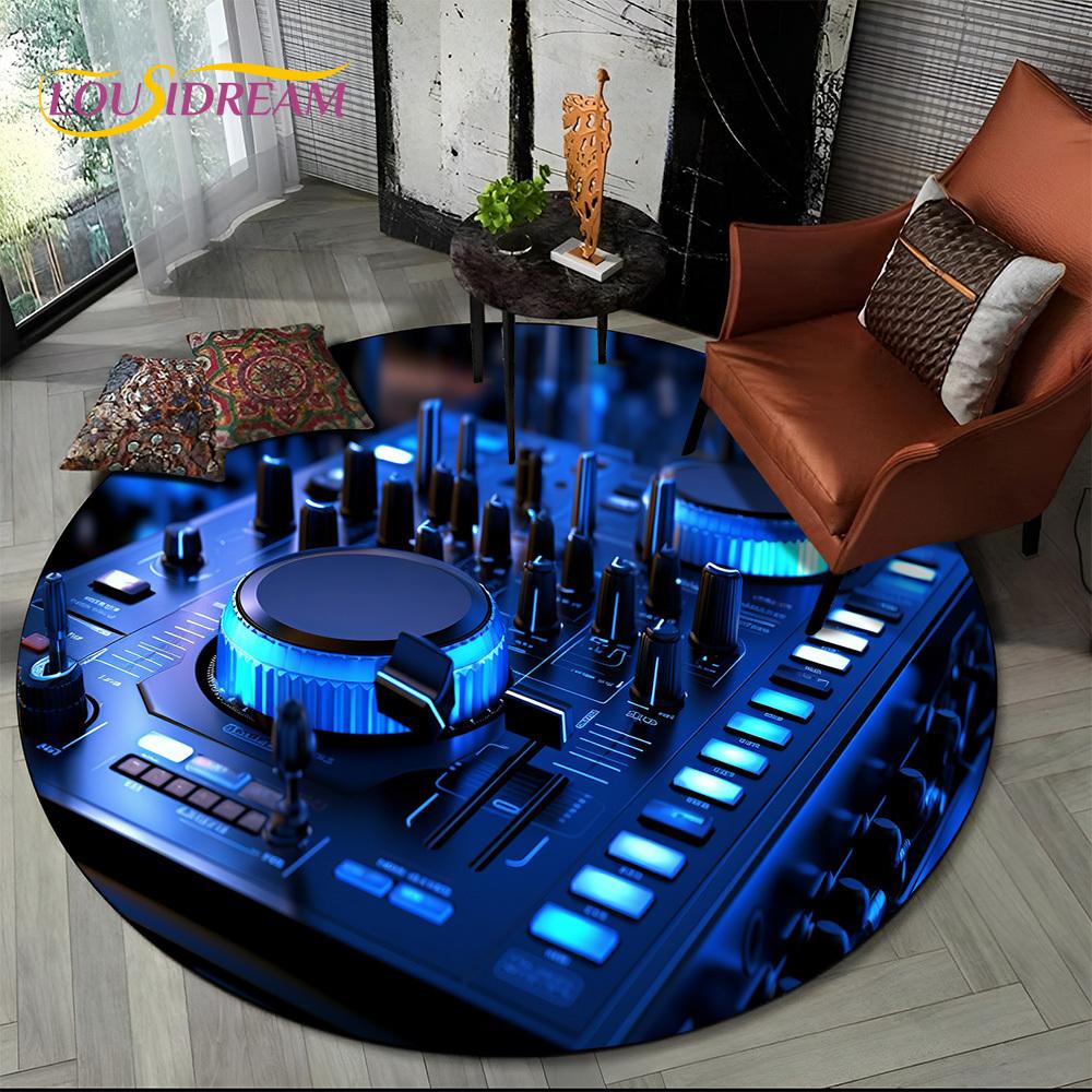 3D Vinyl Record Music DJ Screen Tape HD Round Area Rug,Carpet Rug for Living Room Bedroom Sofa Playroom Decor,Non-slip Floor Mat