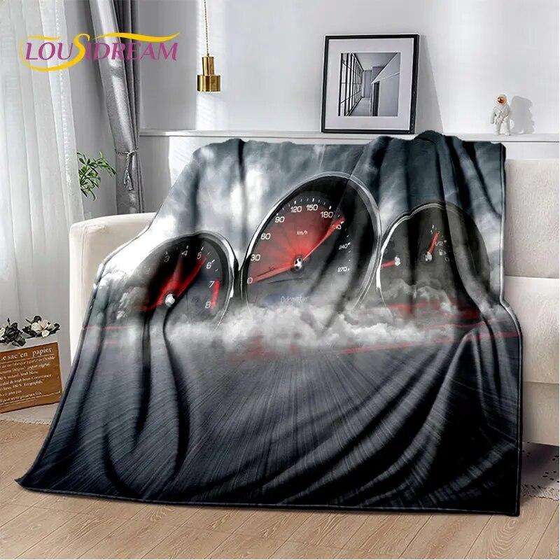 3D-Rennwagen-Armaturenbrett, weiche Plüsch-Steppdecke, Flanelldecke, Überwurfdecke für Wohnzimmer, Schlafzimmer, Bett, Sofa, Picknick-Abdeckung