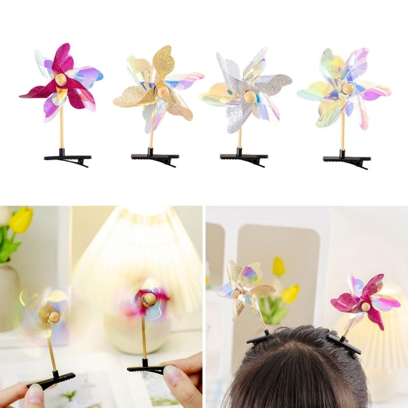 Children Windmill Hair Clip Colorful Duckbill Hairpin Girls Cute Plastic Barrettes Hair Clip Birthday Festival Gift