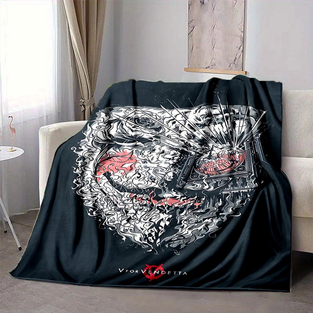 1pc V for Vendetta Flannel Throw Blanket - HD Printed Lightweight Soft Warm All-Season Blanket for Sofa, Bed, Travel, Camping 085