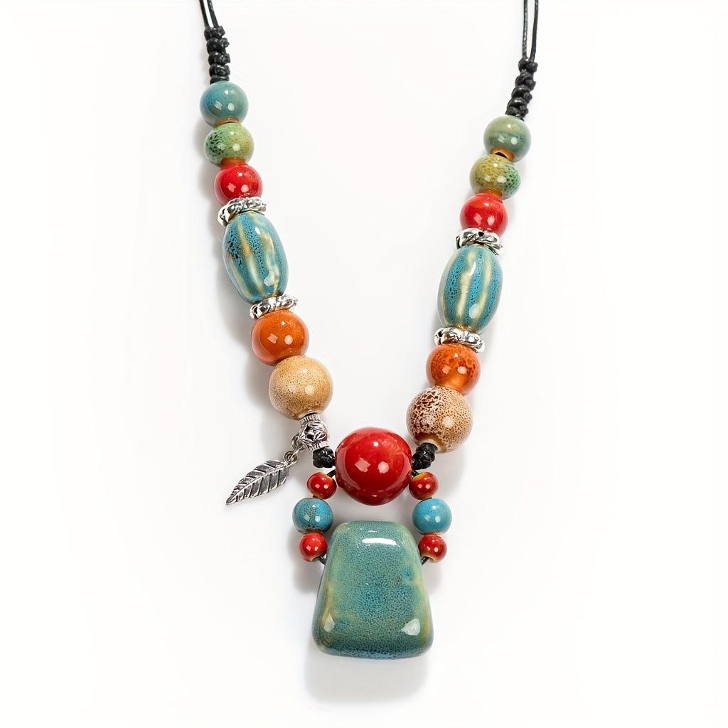 

Bohemian Macrame Ceramic Gourd Fringe Tassel Long Layering Necklace, Y2K Handcrafted Statement Pendant for Women, Vintage Chic Knitwear Boho Sweater