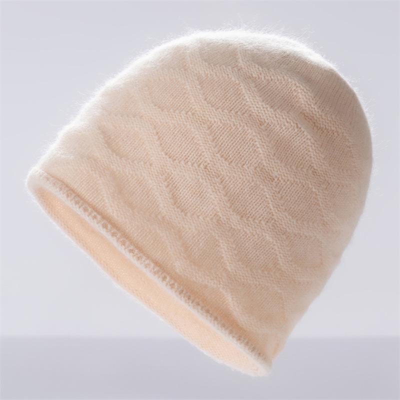 Cashmere hat women's solid color water pattern wool hat thermal ear protection bag head hat stacking hat knitted outdoor cold hat