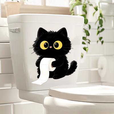 Klebe-WC-Sticker, Wandaufkleber mit schwarzem Katzenmotiv, Wasserdichter Dekorationsaufkleber ohne Kleberückstände, Einfach anzubringen und zu entfernen, Badezimmerdekoration