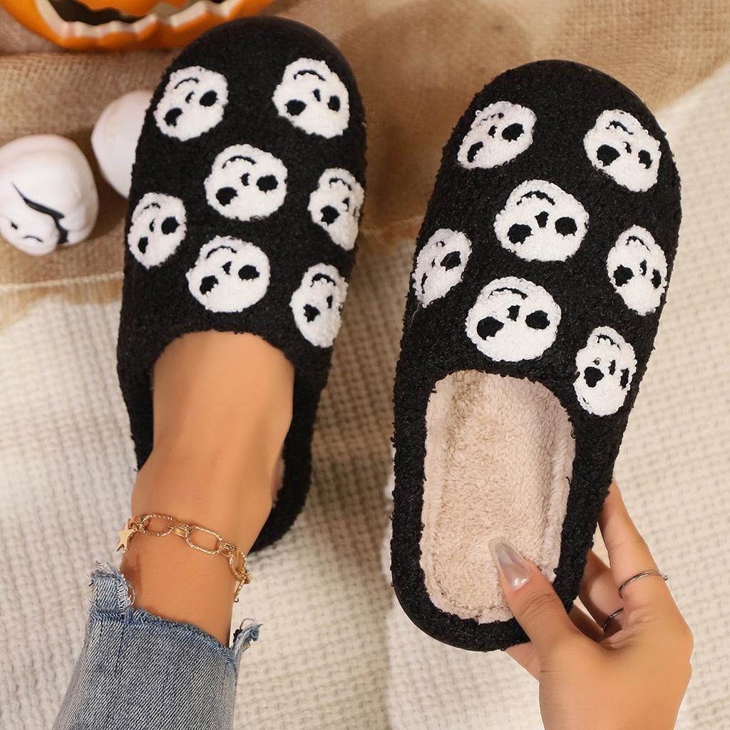 Interesantes Zapatillas de Halloween Para Mujer Hogar Lindas Zapatilla de Algodón Interior Cálidas Cómodas Zapatos de Felpa Para Mujeres Populares Zapatos Casuales