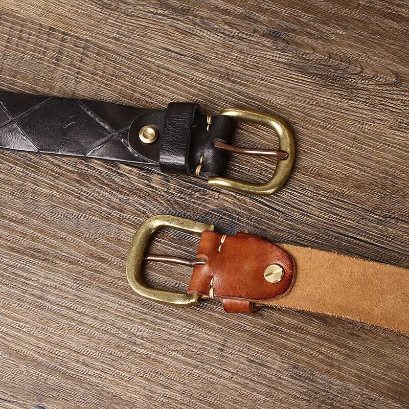 Belt Men's Handmade Knife Marks Leather Pin Buckle Personality Trendy Korean Style First Layer Cowhide Belt Men