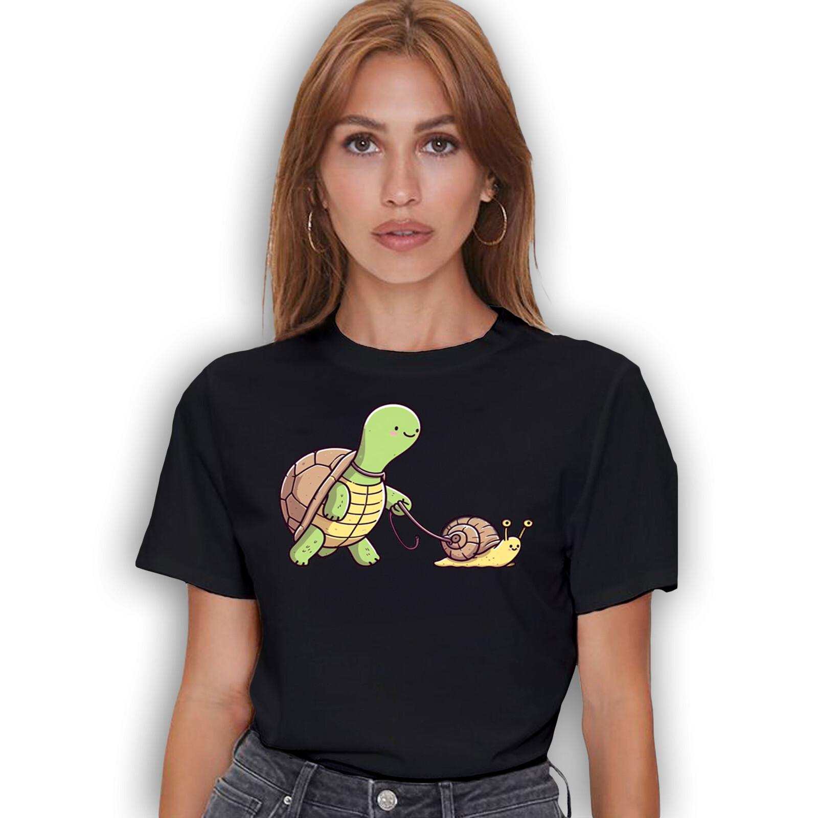 Funny Turtle Snail T-Shirt Animal Lover Cute Graphic Tee L