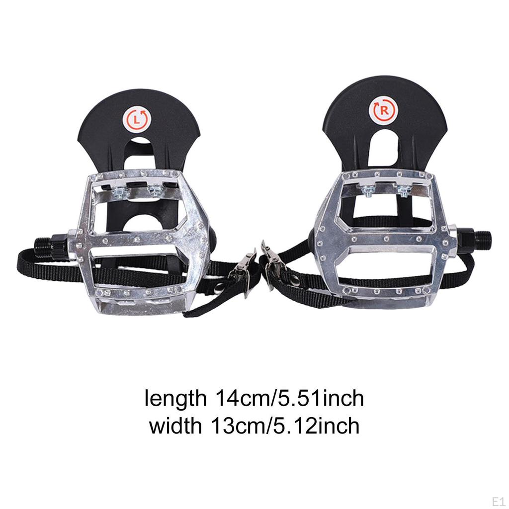 1 Pair Exercise Bike Pedals Parts AntiSlip Repair with Toe Clips and Straps Cage for