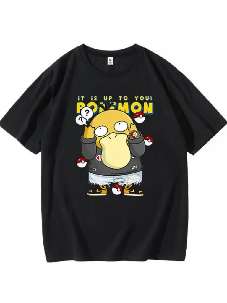 2026 Pokemon Psyduck Oversized Cotton T-Shirt Unisex Comfortable Fashion Y2K Kids Summer Casual Wear