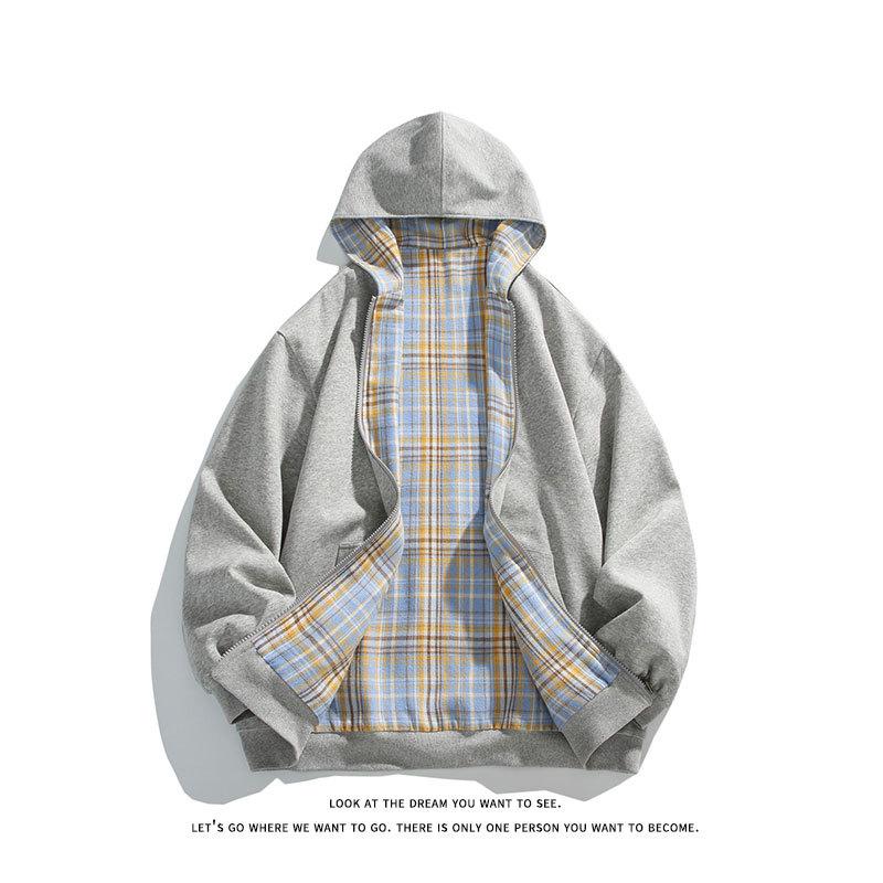 

2026 Men s Double-Sided Hoodie Cardigan - Autumn/Winter Loose Fit, Plus Size, Unisex Casual Top M серый