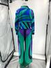 European & American Printed Satin Shirt and Wide-Leg Trousers Set
