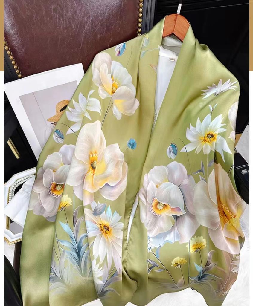 China Style Blue White 100% Silk Flower Women'S Scarf Shawl Dufanda Fall Winter Long Scarves Hijabs Fashion Silk Scarf
