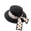 Simple Polka Dot Straw Hat Women's Summer Sunshade Sunscreen Vacation Beach Hat French Flat Top White Top Hat