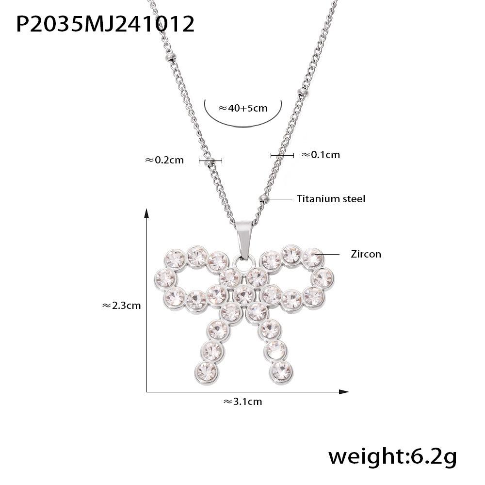 Qiong Yao Pearl Zirconia Bow Tie Necklace: Gold-Plated, Fade-Resistant Titanium Steel Sweet Jewelry