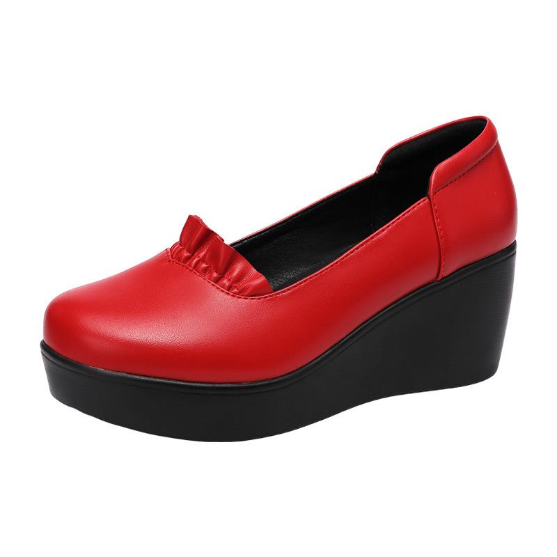 Zeppe Scarpe da Donna Primavera Autunno Slip-On Tacchi Alti Punta Rotonda Bocca Bassa Casual Scarpe con Plateau da Donna Donna