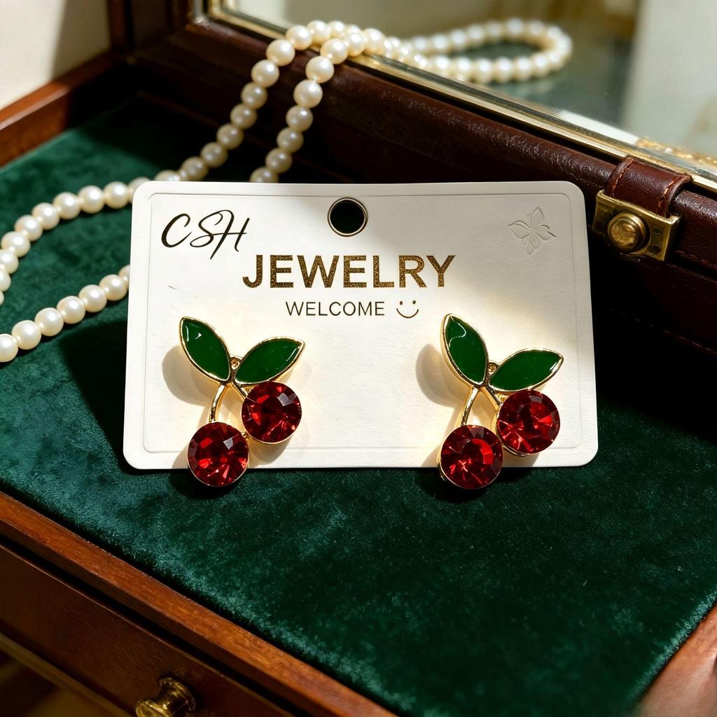 DIY Fresh Sweet Cherry Enamel Stud Earrings for Women