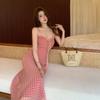 French gentle pink polka dot pure desire suspender dress women's summer new thin temperament seaside vacation dress