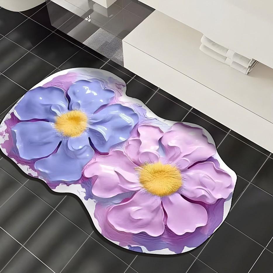 Light Luxury Three-dimensional Vision Flower Diatom Mud Floor Mat, Toilet Door Water Absorption Non-slip Foot Mat, Door Mat