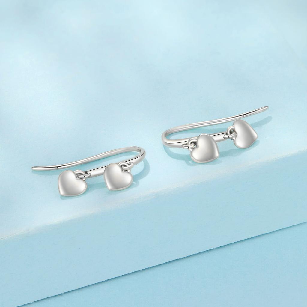Silver double hanging HEART earrings with open hooks