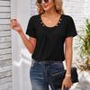 Women's Square-neck Top Pleated Solid Color Loose Button T-shirt