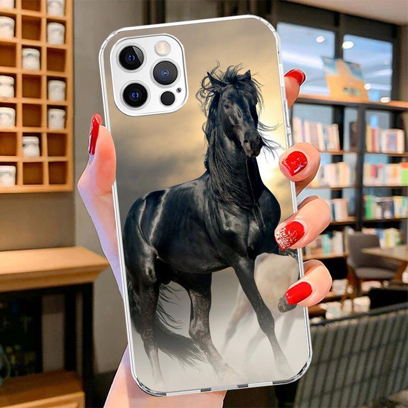 Animal Black Horse Cover Phone Case For iPhone 16 17 Air 15 14 Pro Max 16E Phone Case 13 Mini 12 11 7 SE 8 Print Pattern Fit Cas