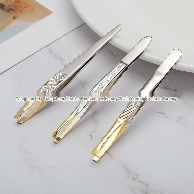 Stainless Steel Gold-Plated Slant Eyebrow Tweezers & Trimmer by Yangjiang Beauty Tools