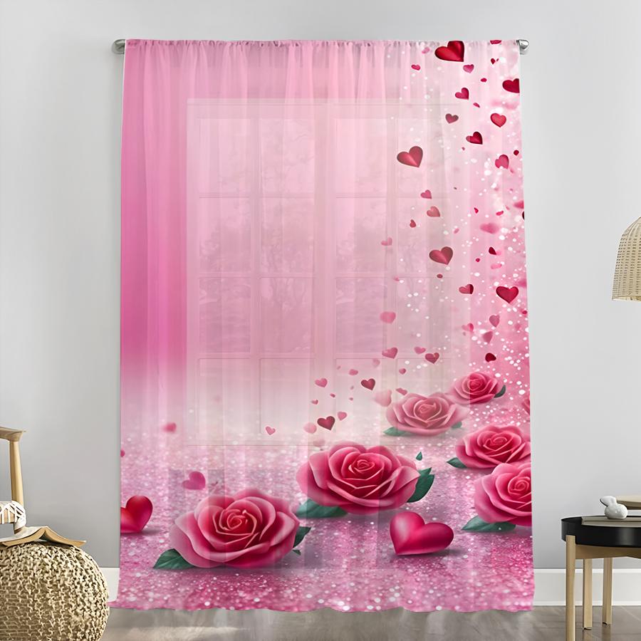 1PCS rose-heart-shaped gauze curtain   perfect for a romantic Valentine's Day   suitable for both bedroom and living room