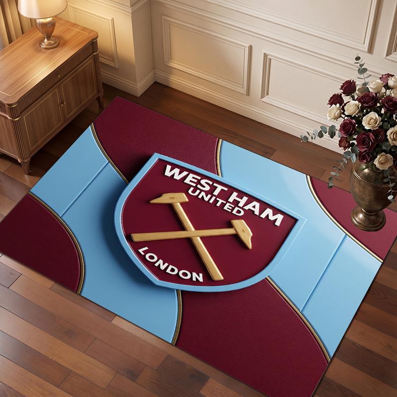 West Ham United Fußball Druck Kristall Samt Teppich, Bequemer Wasserabsorbierender Rutschfester Innenboden Teppich