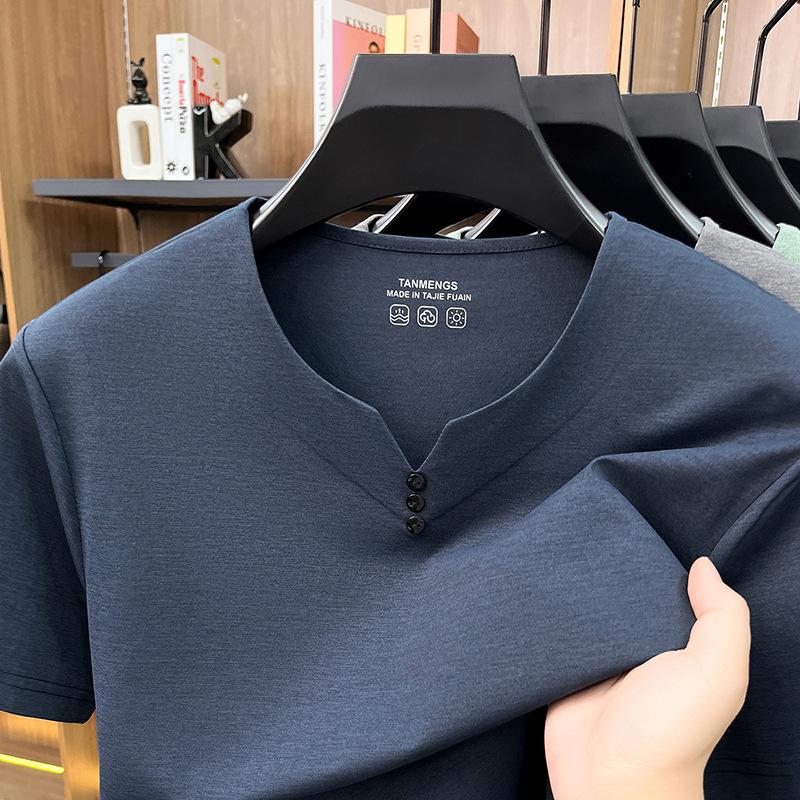 Summer V-Neck Men s Short Sleeve T-Shirt Middle-Aged & Young Fashion Casual Minimalist Short Sleeve M