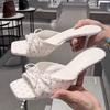 Fashion Women's Shoes 2025 Fashion New Summer Outdoor Peep Toe Women's Slippers Square Toe Stiletto Butterfly-knot Slippers