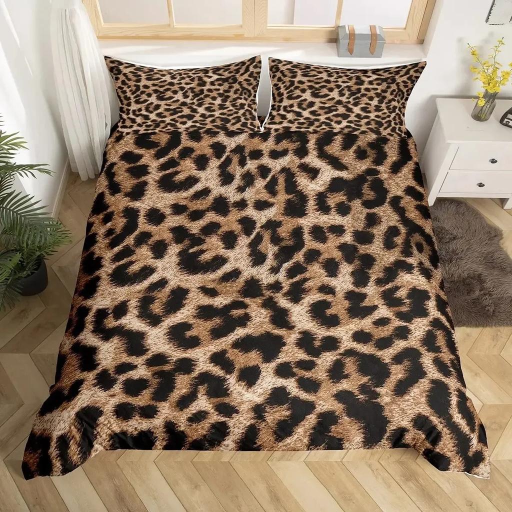 Leopard Print Animal Skin Comfortable Duvet Quilt Cover Pillowcase Bedding Set Children Bedroom Decoration Home Textile