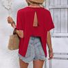 Women's Solid Color Round Neck Short Sleeve Casual T-shirt with Back Slit