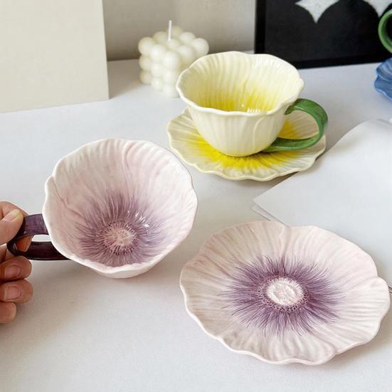 Coffee Cup with Saucer Food Grade Ceramic Floral Pattern Microwave Dishwasher Oven Safe Cappuccino Cup