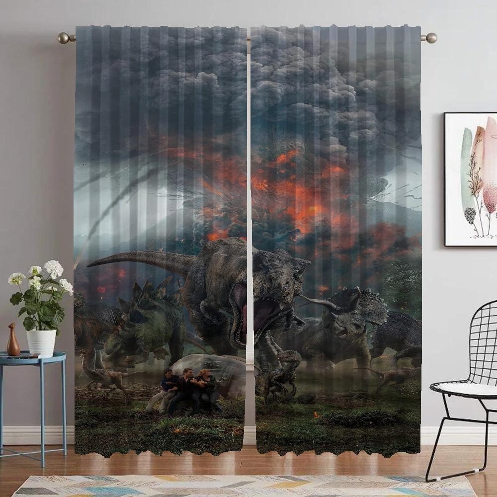 Jurassic Park Home Interior Curtains for Camera Tulle for Bedroom Shades Partition Anti-mosquito Curtains 2 Pieces Curtain Room