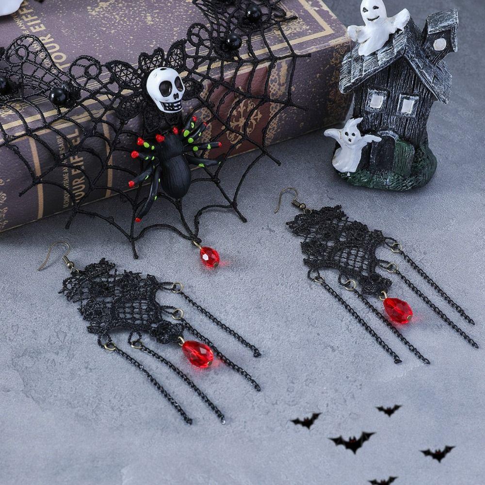 Exaggerated Halloween Necklace Bracelet Gothic Earrings Tassel Lace Flower Jewelry Set  Festival
