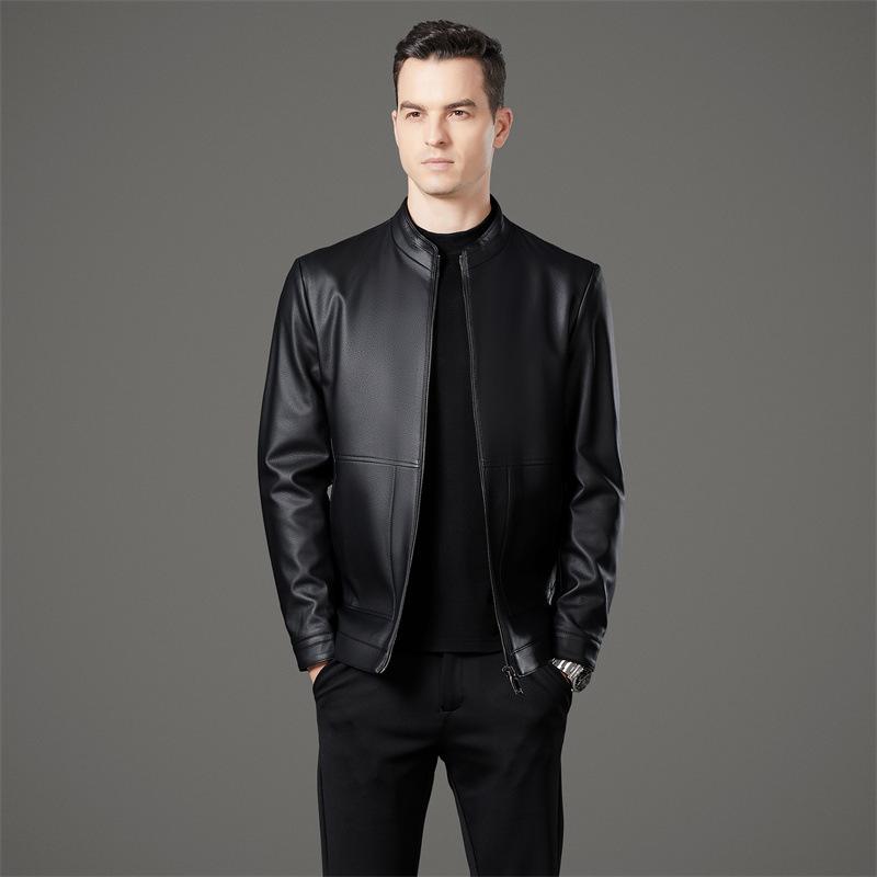 

Куртка из натуральной кожи мужская осенне-зимняя деловая с воротником-стойкой для папы среднего возраста, бархатная мужская кожаная куртка 195
