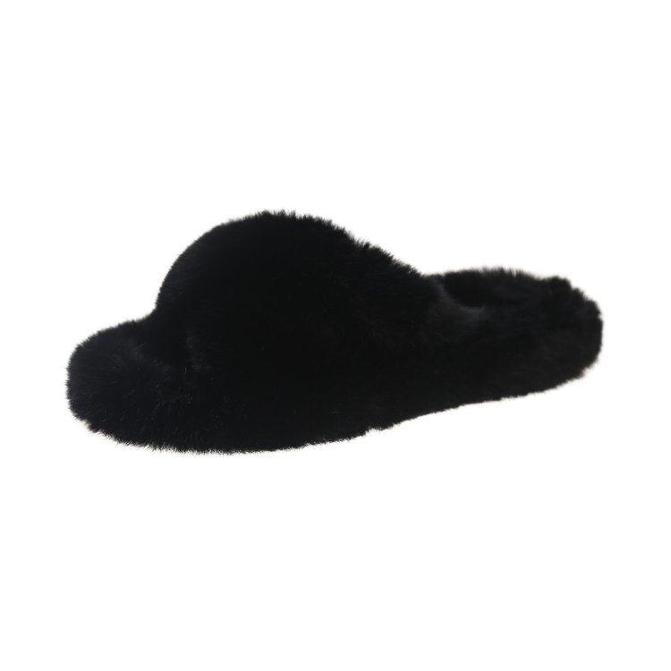 Fashion Flat bottom fur slippers for women cross plush indoor and outdoor cotton slippers large size