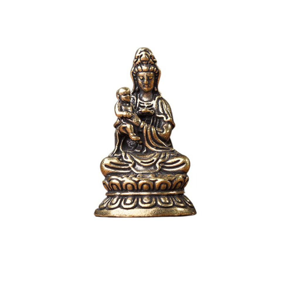 Mini Guanyin Buddha Statue Meditate Brass Buddha Ornament GuanYin Bodhisattva Ornament  Toy Gift