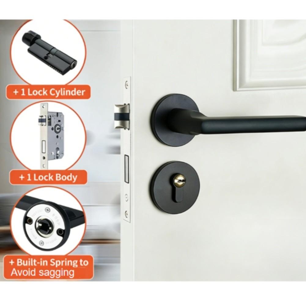 

Black Door Handle and Lock Core Set with Silent Locking Mechanism Manganese Steel Construction and Modern Aesthetic China Mainland