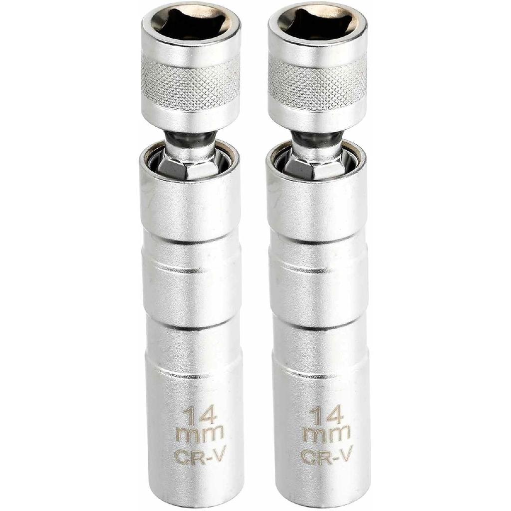 HARFINGTON 2pcs Spark Plug Socket Set 3/8" Drive 18mm Swivel Magnetic 12 Point Thin Wall Spark Plug Socket with 360 Degree Swivel CR-V Steel, Silver